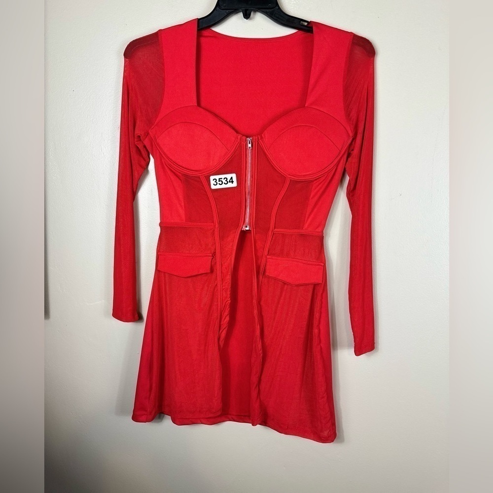 Small sweat heart neck 3/4 zip front bra built in sheer mesh corset nwot